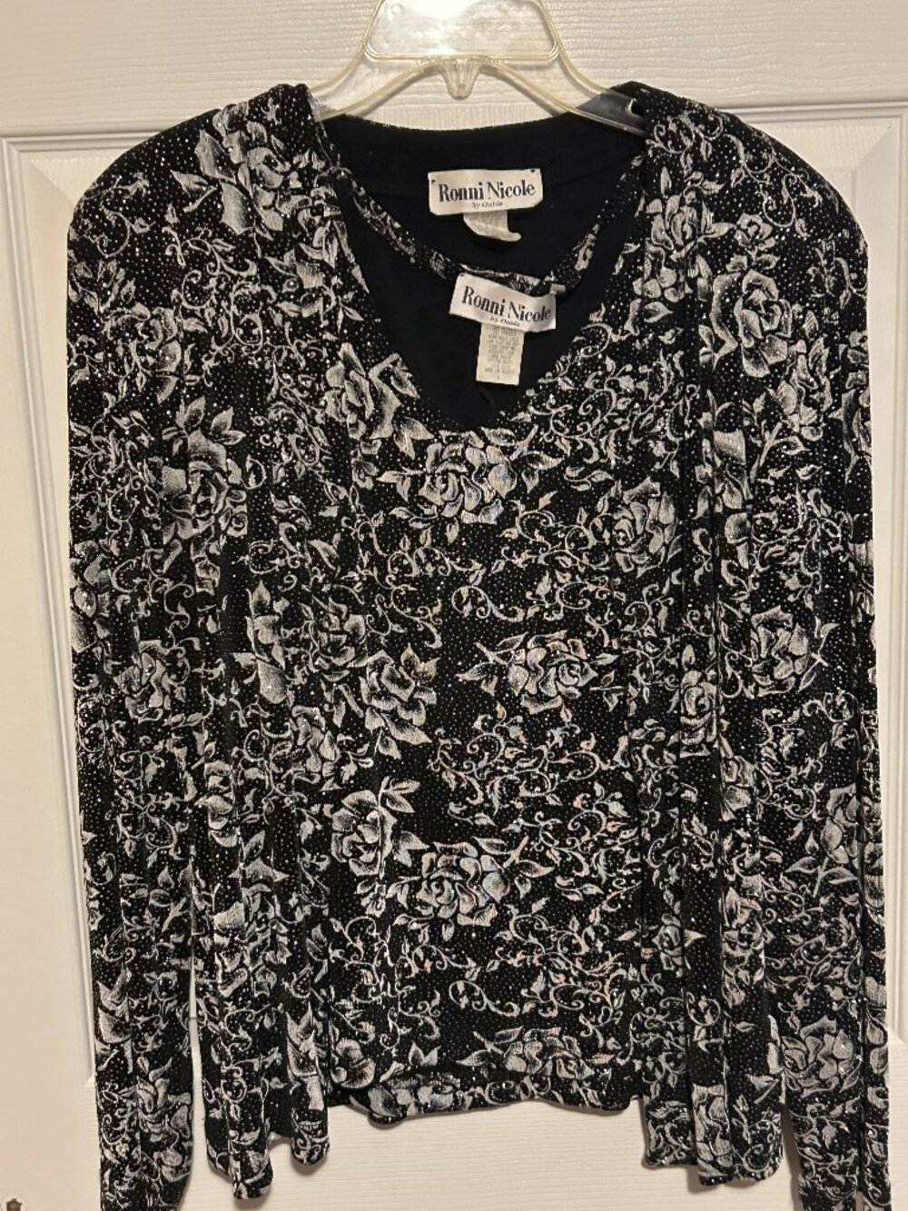 Vintage Ronni Nicole by Ouida Black & White Velvet & Sparkles 2 Pieces sz L